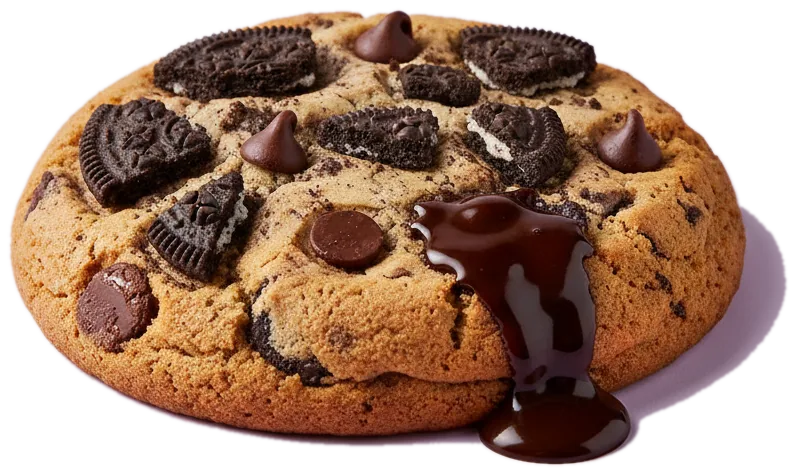 A whole GoodMood Oreo-loaded stuffed cookie with molten chocolate