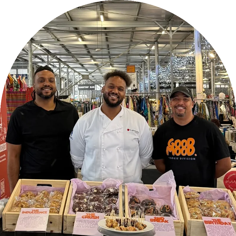 Brandon Ryan, Chef Garreth Ryan and Lorenzo Barry at the GoodMood Food market stall